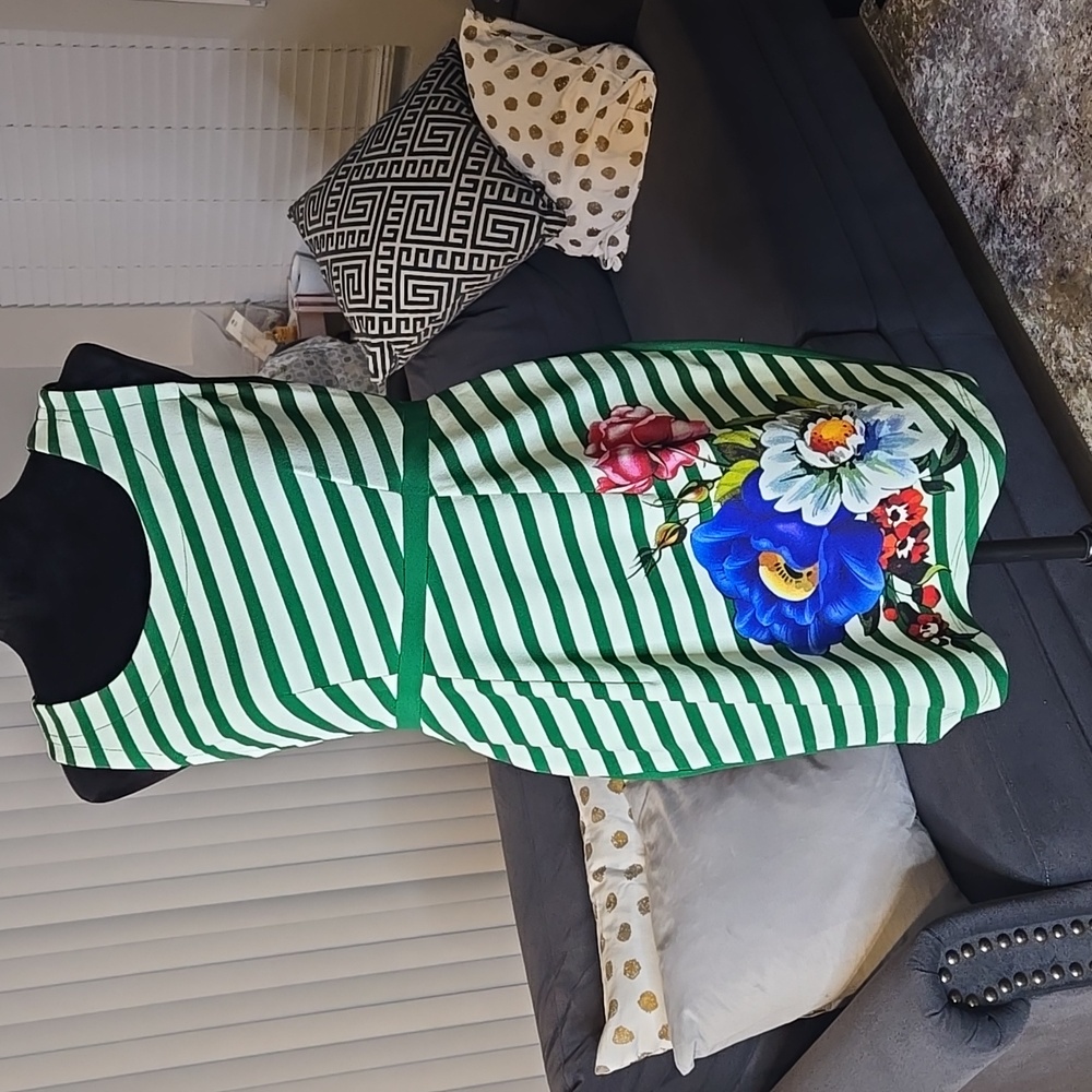 Green&white striped floral dress